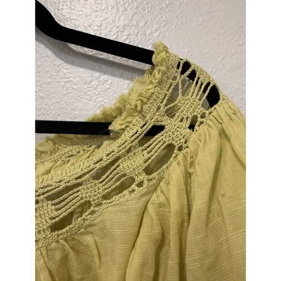 Free People Lime Bohemia Embroidered Top Small  Crochet Boho Peasant Flowy - Picture 4 of 6